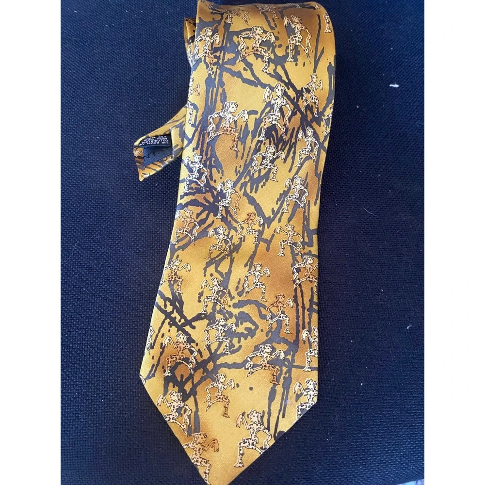 Carlos by Carlos Santana Mystic Man Silk Tie Gold Yellow Abstract Dancing Figure